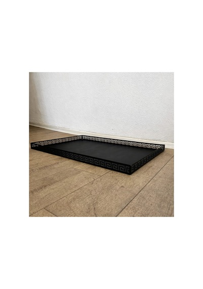 Metal Şömine & Soba Altlığı Siyah Antik Desenli Dekoratif Zemin Koruyucu 90x60 Cm - 821895768