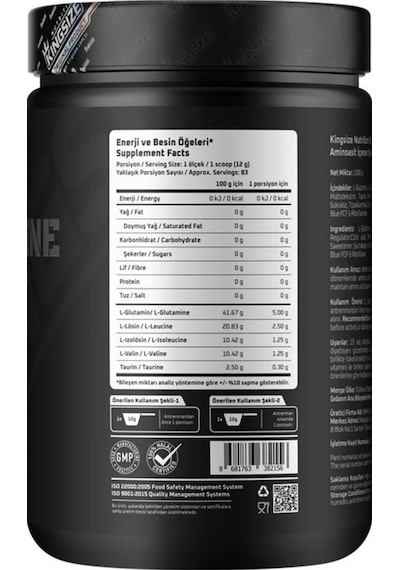 Kingsize Nutrition Bcaa + Glutamine Powder 1000 Gr