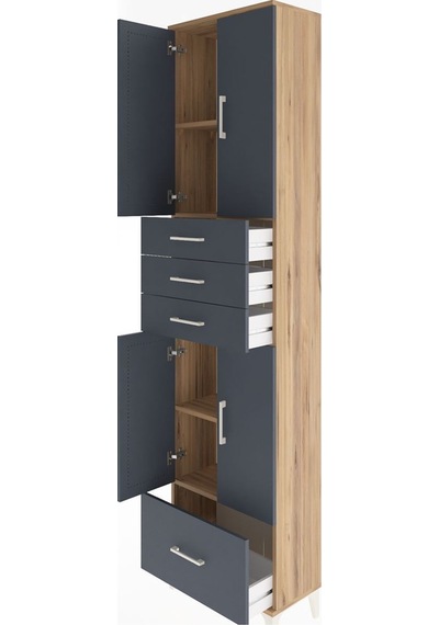 Arges Dolap 4 Raflı 4 Çekmeceli 4 Kapaklı 60x30x243 Çam-antrasit Atlas Çam