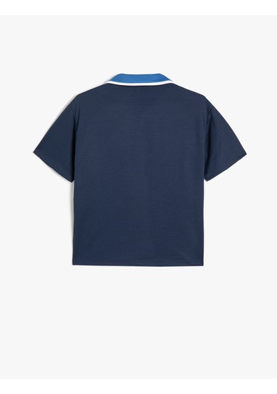 Koton Oversize Polo Yaka Tişört Spor Temalı Kısa Kollu Baskılı Lacivert 4skb10733tk Lacivert