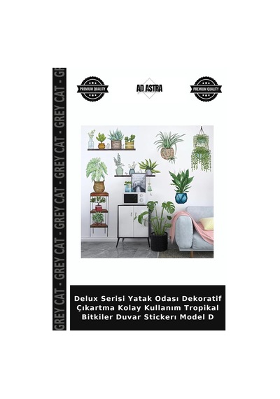 Delux Serisi Yatak Odası Dekoratif Çıkartma Kolay Kullanım Tropikal Bitkiler Duvar Stickerı Model D Çok Renkli