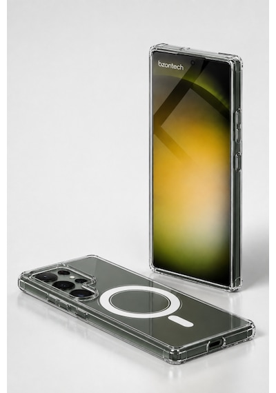 Samsung Galaxy Uyumlu S23 Ultra  Yumuşak Magsafe Kablosuz Şarj Destekli Şeffaf Kılıf Kamera İçin Yükseltilmiş Çerçeve