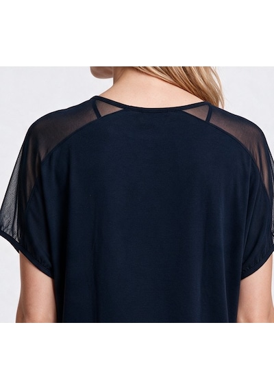 Daido Daıdo Kadın Bisiklet Yaka Payet İşlemeli Tül Detaylı Dökümlü T-shirt Siyah