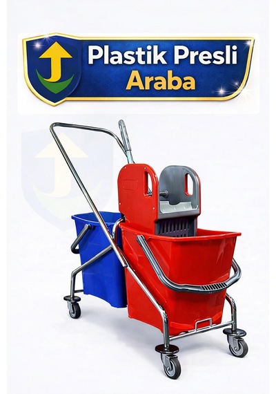 Umbex Plus-çift Kovalı Plastik Presli Araba Temizlik Arabası Plastik Presli