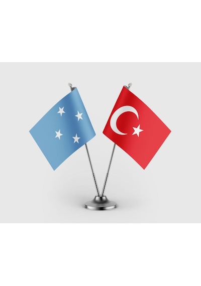 Mikronezya Bayrağı Ve Türk Bayrağı İkili Saten Masa Bayrağı Takımı Diğer
