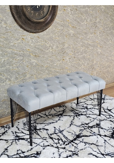 Zafir Siyah Boyalı Tel Ayaklı 90 Cm Puf Bench - Puf - Bench - Kasalı Oturak - Oturak - Yatak Ucu Puf Gri