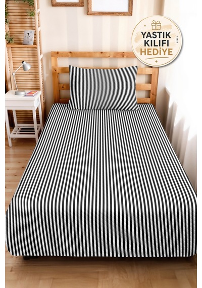 Siyah Çizgili Modern Genç Odası Tek Kişilik Pike Takımı-minimal 160x220 Cm Kapitone Yatak Örtüsü Mistik Ada Esintisi