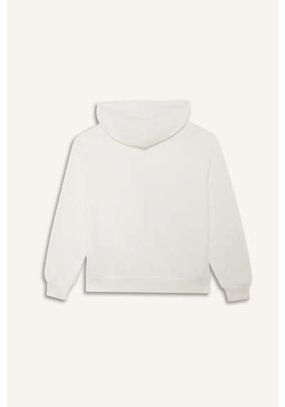 Defacto Relax Fit Kapüşonlu Cepli Basic Düz Fermuarlı Sweatshirt C1809AX24WNER105 Ekru