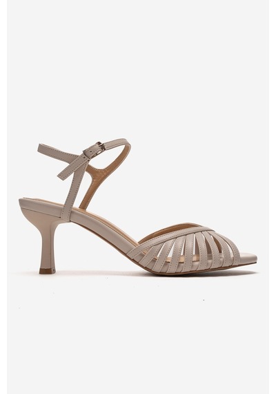 Luvishoes Danıca Ekru Cilt İnce Bantlı Kadın Topuklu Ayakkabı