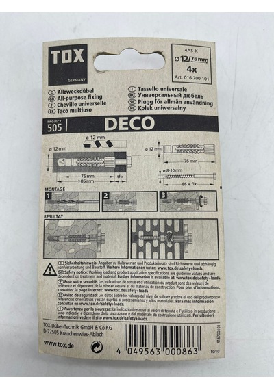 Tox Deco Plastik Dübel 12X76 Mm 4 Adet