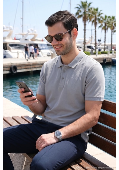 Buratti Pamuklu Regular Fit Düğmeli Erkek Polo Yaka T Shirt 5902127 Kül