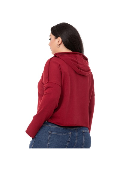 Büyük Beden Kapüşonlu Düşük Kollu Pis Dikişli Üç İplik Bordo Sweatshirt-bordo Bordo