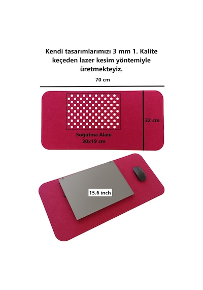 Keçe Bilgisayar Mouse Pedi Masa Üstü Düzenleyici Mat 70x32 Cm Açık Grii
