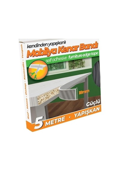 Kendinden Yapışkanlı Masa,raf,dolap,tezgah,mobilya Kenar Bandı 18mmx5 Metre-gri
