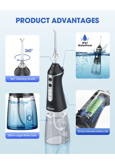 Su Diş Flosser, 10oz Su Tankı İle Taşınabilir Oral Irrigator, 7x Derin Temizleme, 5 Nozul Seçenekleri, Ipx7 Su Geç