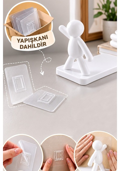 2'li Yapışkanlı Çöp Adam Banyo Organizer Raf Şampuan Kozmetik Baharat Düzenleyici Dekoratif Raf Diğer