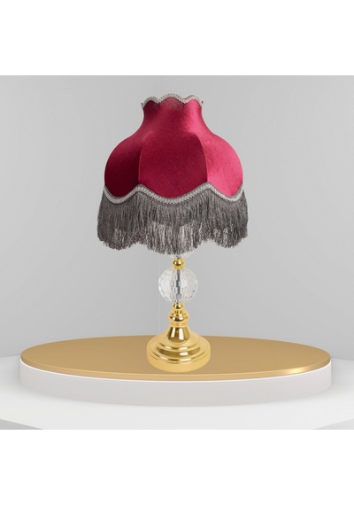 Bordo Abajur Kadife Kumaş Gold Kristal Ayak Ab0770 Diğer