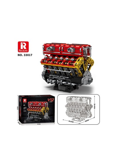 Reobrix 33017 V12 Motor Yaratıcı Yapı Blok Seti Building Blocks V12 Engıne - 4719 Parça