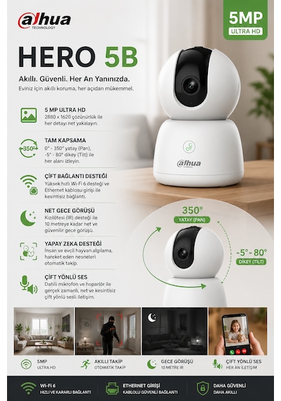 Hero 5b Akıllı Kamera - 5mp Akıllı Wifi Kamera 360' Kablosuz Ev Kamerası Dahua Türkiye li