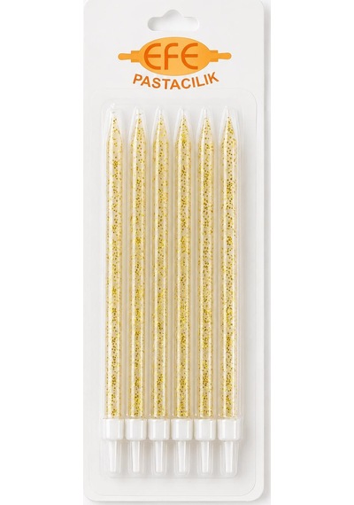Beyaz Gold Simli Uzun Pasta Mumu 17 Cm Karışık