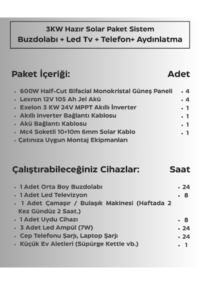 3kw Hazır Solar Paket - 5 4 600w Bifacial Panel + 2 200ah Jel Akü Mppt Akıllı Inverter Off-grid Sistem