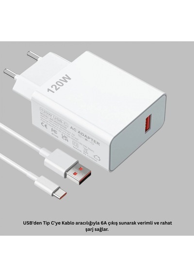 120w Type-c Hızlı Şarj Adaptörü Ve 6a Kablo Reno 4, 5, 6 Uyumlu