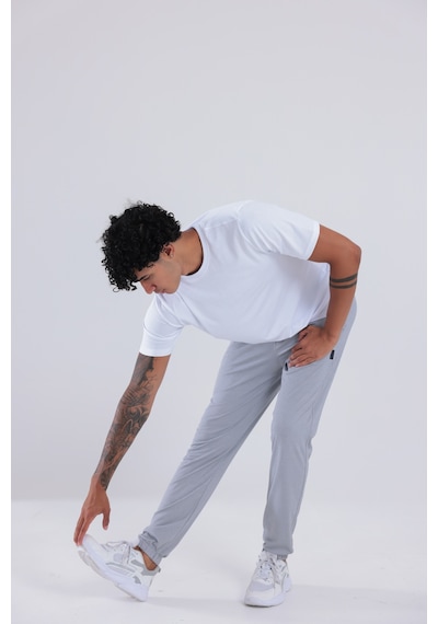 Rowinger Premium Merserize Kumaş Logolu Lastikli Paça Jogger Erkek Eşofman Altı Grey