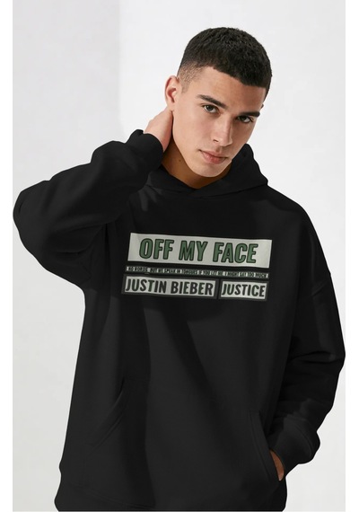 Sevbano Justin Bieber Off My Face Şarkıcı Sırt Baskılı Unisex Oversize Pe Siyah