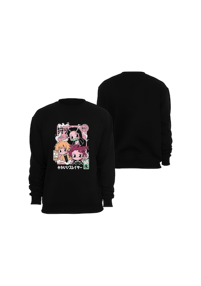 Demon Slayer Anime Baskılı Bisiklet Yaka Sweatshirt Siyah