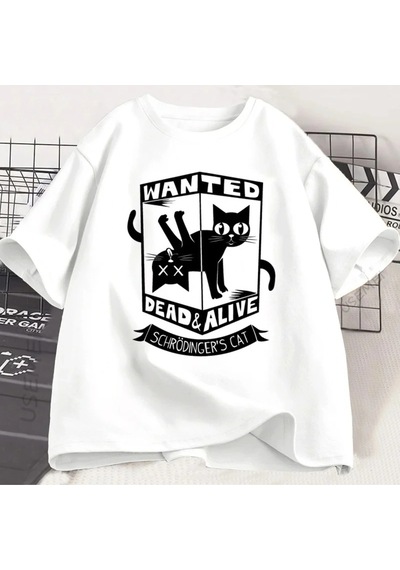 Startmore Beyaz Komik Siyah Kedi Gevşek Tshirt Baskılı Yuvarlak Boyun Kedi Sevgilisi Beyaz