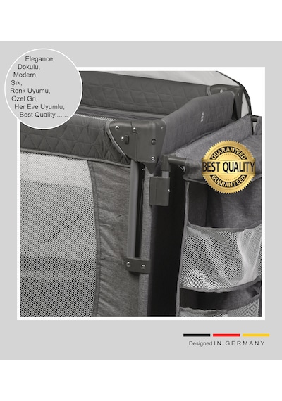 Holmer Coolstyle Premium Cibinlikli Dönenceli Anne Yanı Oyun Parkı Beşik 70x110cm Koyu Gri
