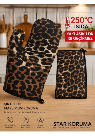 Star Koruma Mutfak Eldiveni Leopar Desenli