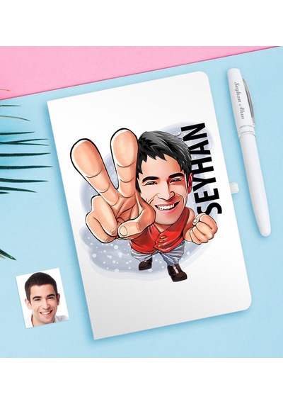 Kişiye Özel Bay Karikatürlü Beyaz Defter Ve Kalem Seti-33