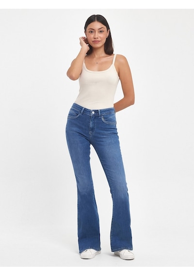 LTB Novı Yüksek Bel İspanyol Paça Mid Indigo Jean Pantolon Ekru
