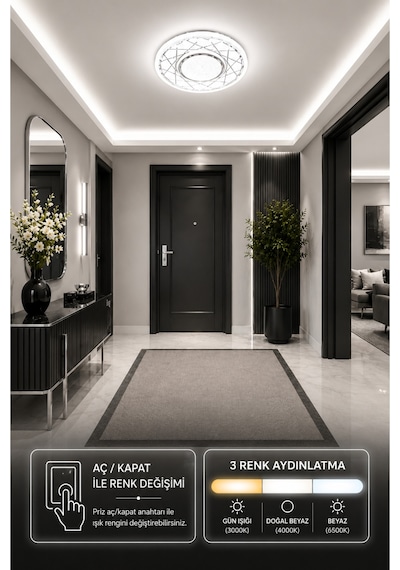 Diva Serisi 26'lık 2 Katlı Krom Akrilik Plafonyer 3 Renk Ledli Hol Antre Koridor Banyo Balkon Avizesi Ledli Avize Armatür - Çap 26 Cm Gümüş Diva Serisi 26'lık 2 Katlı Krom Akrilik Plafonyer 3 Renk Ledli Hol Antre Koridor Banyo Balkon Avizesi Ledli Avize Armatür - Çap 26 Cm Gümüş