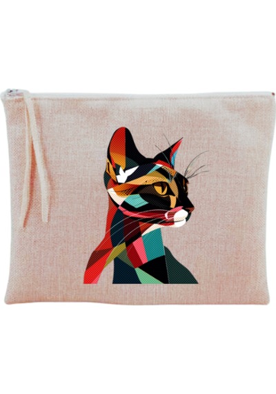 Modern Kedi Baskılı Makyaj Çantası