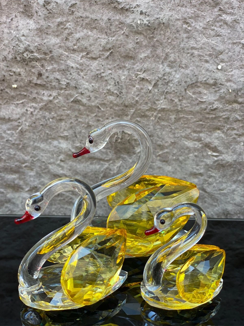 Dekoratif Kristal Cam Üçlü Kuğu Sarı