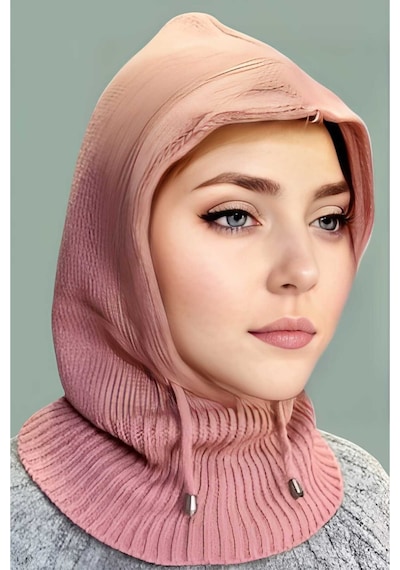Tezzgelsin Kadın Triko Tesettür Örgü Bere Tesettür Başlık Tesettür Bere Gül Kurusu
