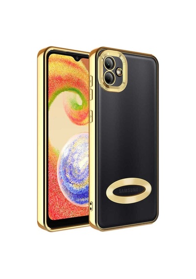 Galaxy A03 Kılıf Kamera Korumalı Logo Gösteren Zore Omega Kapak Gold