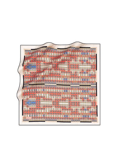 Geometrik Desenli Cacharel Twill Eşarp Kırmızı kırmızı