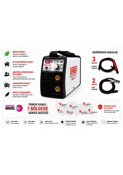 Tieweld Mma201 İnverter Kaynak Makinası + El Kaynak Maskesi + 100 Adet 250x350mm Elektrod