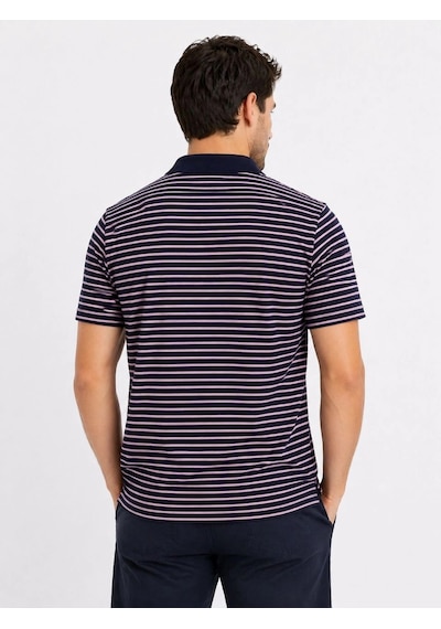 Novalisse Erkek Pike Kumaş Gül Kurusu Çizgili Polo Yaka Tişört Kısa Kol T-shirt - Siyah Çoklu Renk