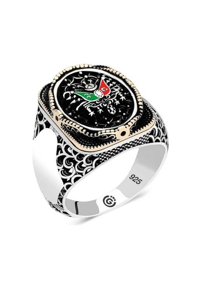 Gümüş Osmanlı Arması Oval Erkek Yüzük T6562 Gümüş