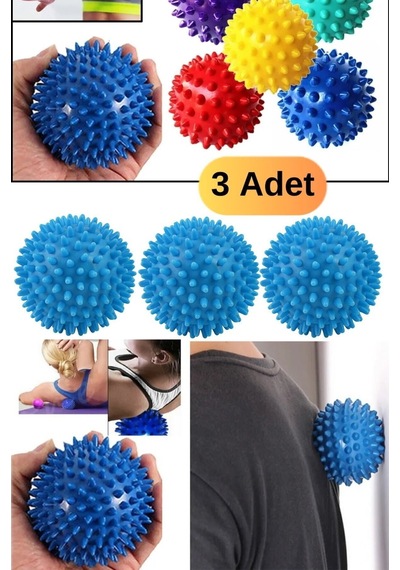 3 Adet Pilates Masaj Topu 6 Cm Mavi Dikenli Masaj Topu El Vücut Cardio Egzersiz Plates Yuvarlak Topu Karışık
