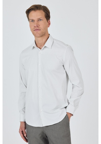 İmza Beyaz Sert Yaka Cepsiz Gabardin Uzun Kol Slim Fit Esnek Gömlek 1004250231 Optik Beyaz