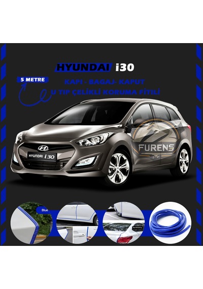 Hyundai İ30 Oto Araç Kapı Koruma Fitili 5 Metre Parlak Mavi Renk