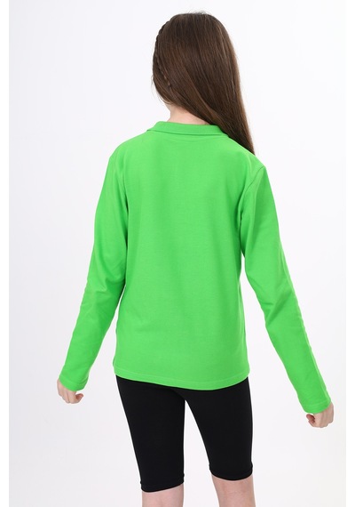 Toontoy Kids Toontoy Unisex Polo Yaka Düğmeli Uzun Kollu Tişört Fıstık Yeşili