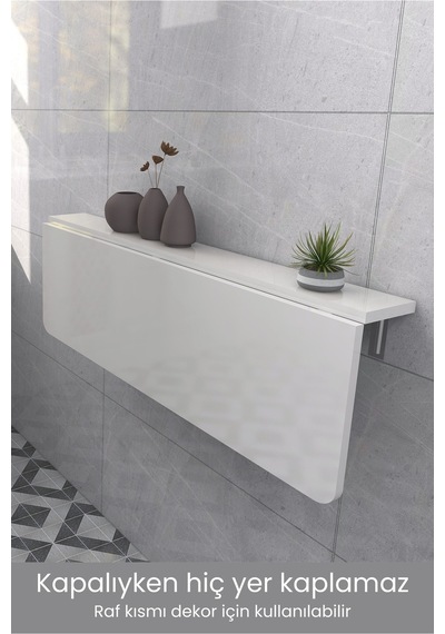 60x140 Cm Duvara Monte Kırma Katlanr Masa Mat Beyaz