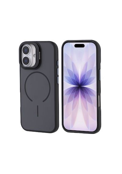 Apple Uyumlu iPhone 17 Kılıf M-safe Şarj Özellikli Kamera Standlı Zore Notron Kapak Siyah