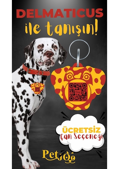 Petjoo 28.Delmaticus Sarı-Kırmızı Qr'lı Köpek Künyesi